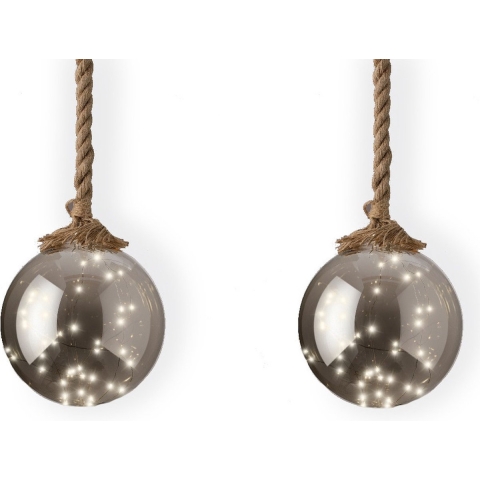 Kerstverlichting - 2x stuks - kerstbal aan touw - glas - warm wit - 20 x 80 cm - 40 lampjes -