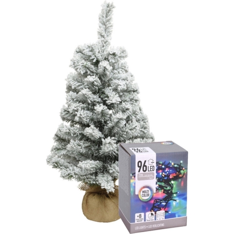 Mini kerstboom met sneeuw en gekleurde verlichting 60 cm -