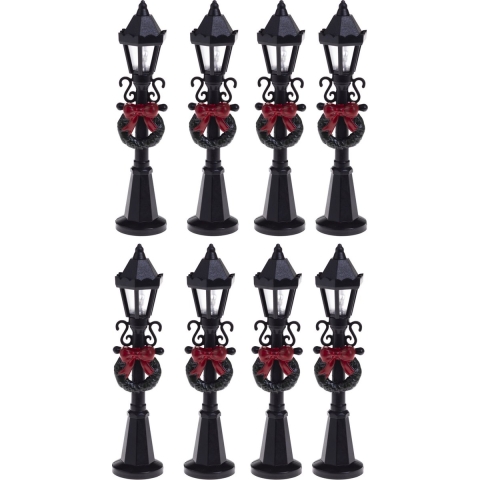 Kerstdorp straatlantaarns/lantaarnpalen - 8x stuks - H10 cm -met licht -