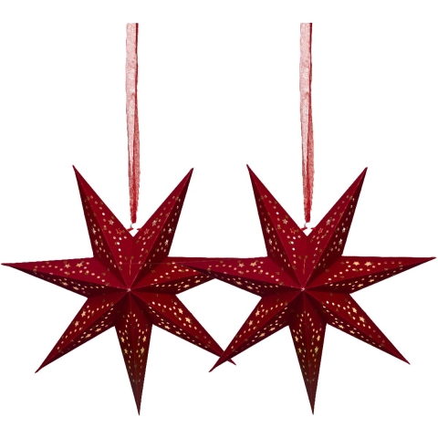Verlichte kerstster - 2x - rood - D38 m - papier - LED - warm wit - steady light - timer - binnen -
