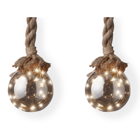3x stuks verlichte glazen kerstballen aan touw met 30 lampjes zilver/warm wit 15 cm -