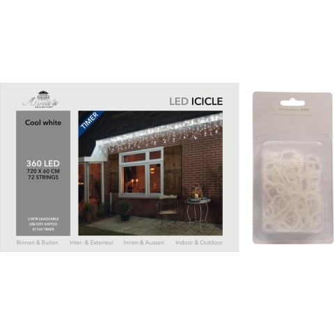 IJspegelverlichting helder wit 360 lampjes met dakgoot haakjes -