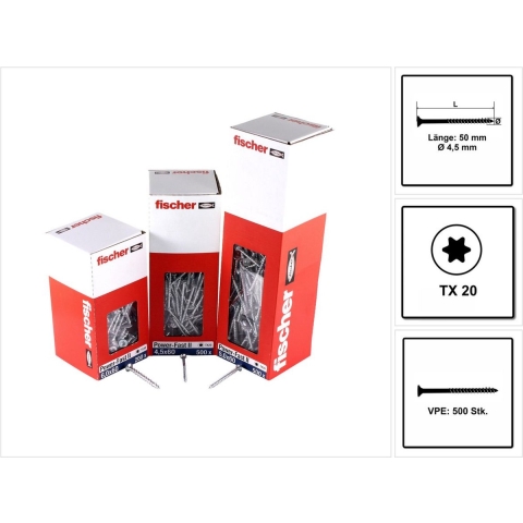 Fischer 670273 Power-Fast II Spaanplaatschroef 4.5 mm 50 mm T-profiel Staal Galvanisch verzinkt 500 stuk(s)