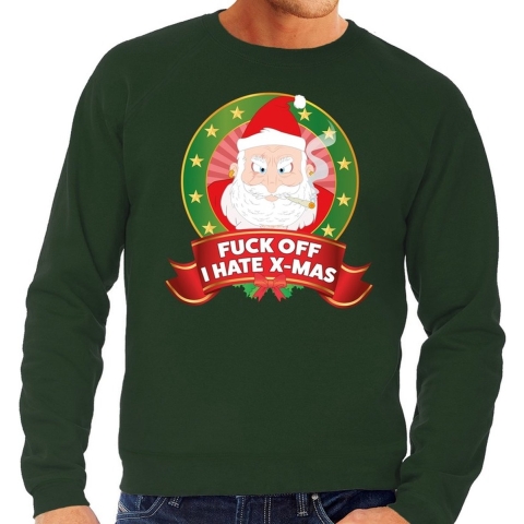 Foute kersttrui groen Fuck Off I Hate X-mas voor heren M (50) -