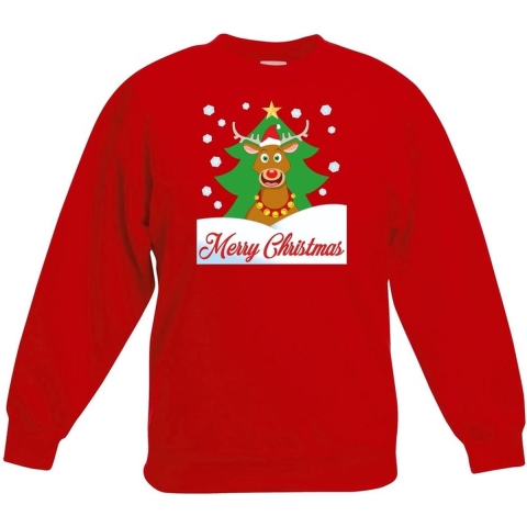 Kersttrui Merry Christmas rendier rood kinderen 3-4 jaar (98/104) -
