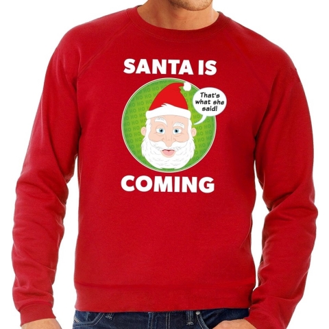 Foute kersttrui Santa is coming rood voor heren 2XL (56) -