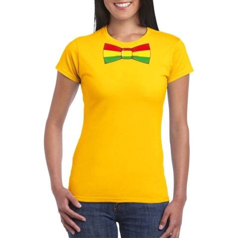 Geel t-shirt met Limburgse vlag strik voor dames M -