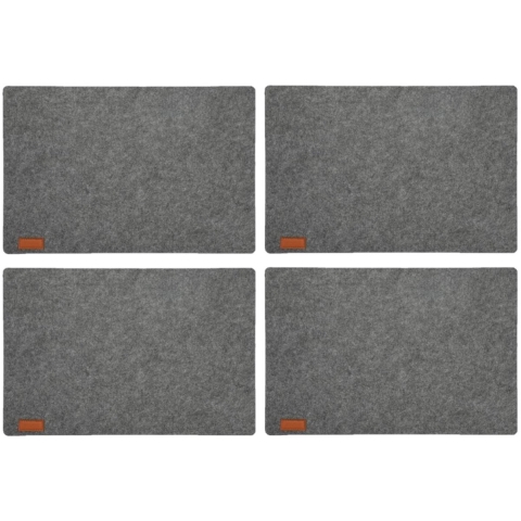 Cepewa Tafel placemats - 12x stuks - vilt - grijs - 30 x 45 cm - met ronde hoeken - Diner - ontbijt -