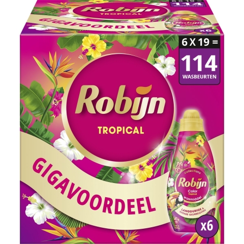 8x Robijn Klein&Krachtig Wasmiddel Color Tropical 19 Wasbeurten 665 ml