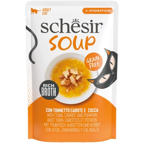 Schesir Cat Soup met tonijn, wortel en pompoen natvoer kat (zakjes) 2 dozen (24 x 40 g)