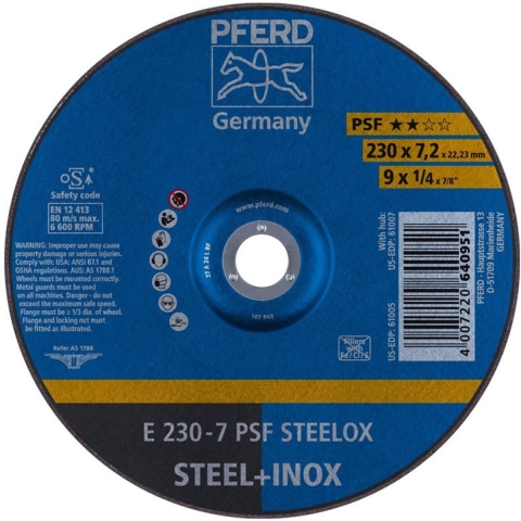 PFERD TOOLS 62023640 E 230-7 PSF STEELOX Afbraamschijf gebogen Diameter 230 mm Boordiameter 22.23 mm RVS, Staal 10 stuk(s)