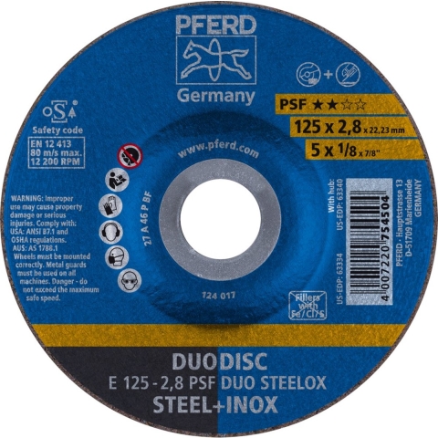 PFERD TOOLS 62012620 E 125-2,8 PSF DUO STEELOX Afbraamschijf gebogen Diameter 125 mm Boordiameter 22.23 mm RVS, Staal, IJzerslag 10 stuk(s)