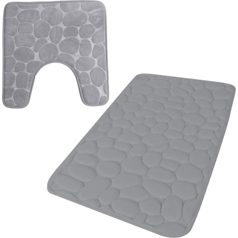 Urban Living badkamer droogloop matjes - set 2x stuks - memory foam - steengrijs -