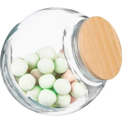 Snoeppot/voorraadpot 0,65L - 4x stuks - glas met houten deksel - 650 ml - Voorraadpotten -