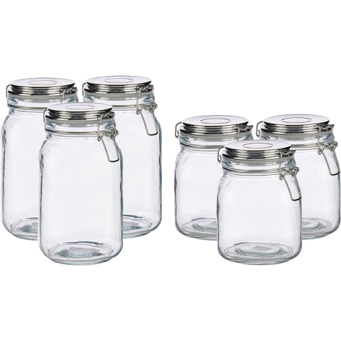 Set van 6x stuks luxe keuken voorraadpotten met klepdeksel zilver 1000 ml en 1500 ml -