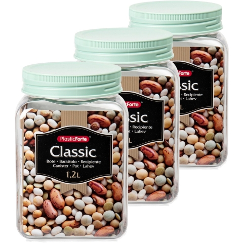 Plasticforte keuken voorraadpot/weckpot - Set van 8x stuks - kunststof - groen - 1.2 liter - met dek -