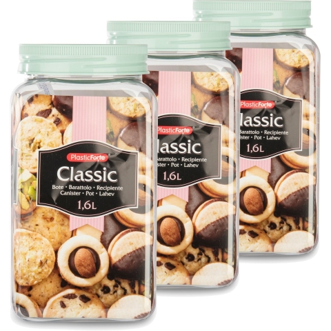 Plasticforte keuken voorraadpot - Set van 6x stuks - weckpot - mintgroen - 1.6 liter - kunststof -