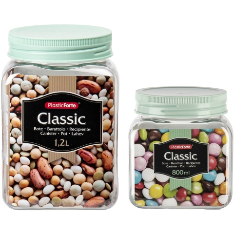 Plasticforte - 12x stuks kunststof keuken voorraadpotten - weckpotten - 0.8 en 1.2 liter - mintgroen -