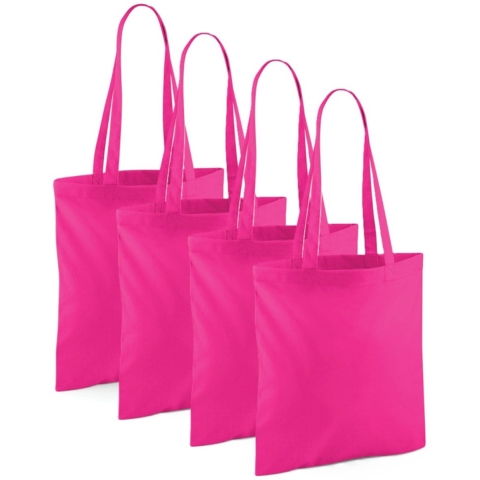 80x Katoenen schoudertassen draagtasjes fuchsia 42 x 38 cm -