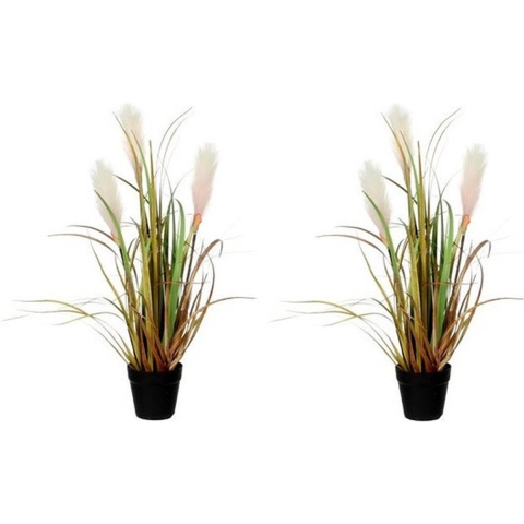 2x Riet gras/pluimgras kunstplanten in zwarte pot 53 cm -