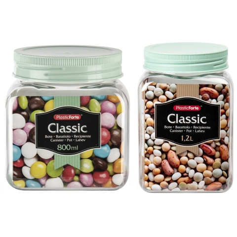 Plasticforte - 6x kunststof keuken voorraadpotten - weckpotten - 0.8 en 1.2 liter - mintgroen -