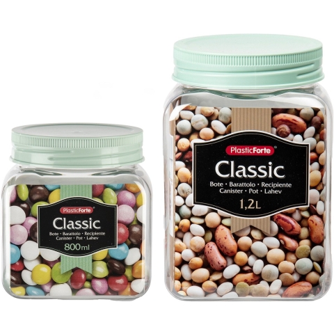 Plasticforte - 8x kunststof keuken voorraadpotten - weckpotten - 0.8 en 1.2 liter - mintgroen -