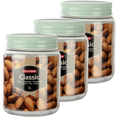 Plasticforte keuken voorraadpot - Set van 10x stuks - weckpot - mintgroen - 1 liter - kunststof -