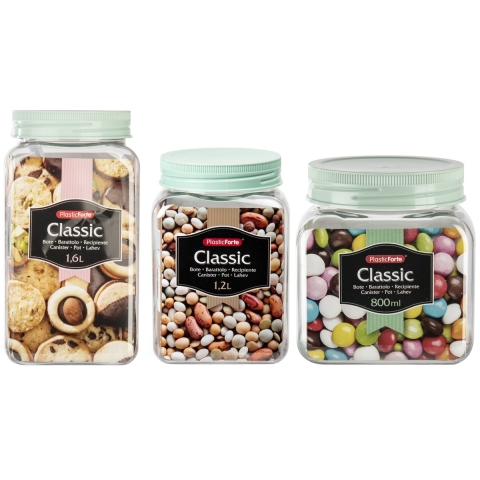 Plasticforte Voorraadpotten/weckpotten - 6x stuks - 800 ml - 1200 ml - 1600 ml - kunststof -