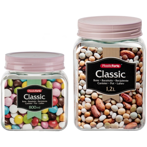 Plasticforte - 8x kunststof keuken voorraadpotten - weckpotten - 0.8 en 1.2 liter - roze -