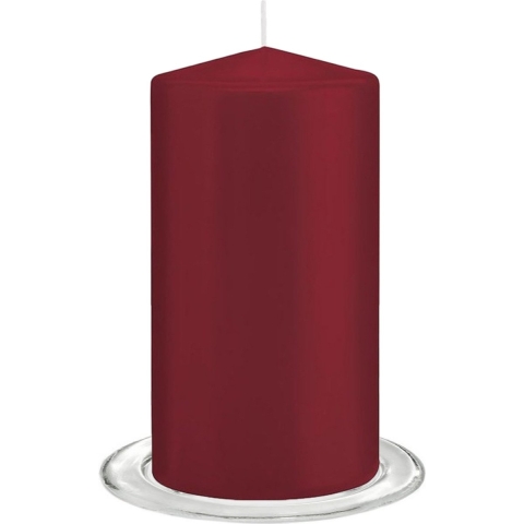 Trend Candles - Stompkaarsen met glazen onderzetters set van 2x stuks - bordeaux rood 8 x 15 cm -