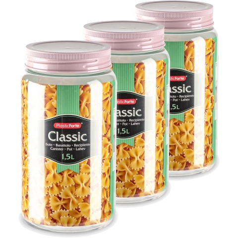 Plasticforte keuken voorraadpot - Set van 8x stuks - weckpot - roze - 1.5 liter - kunststof -