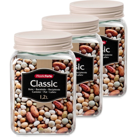 Plasticforte keuken voorraadpot/weckpot - Set van 10x stuks - kunststof - taupe - 1.2 liter - met de -