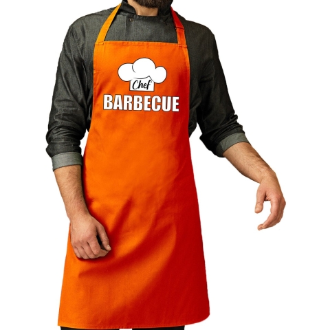 Chef barbecue schort - keukenschort - oranje - voor heren - kookschort - BBQ - Vaderdag cadeau -