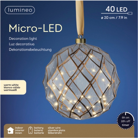 Micro LED bal binnen dia20cm clear/warm white - Lumineo