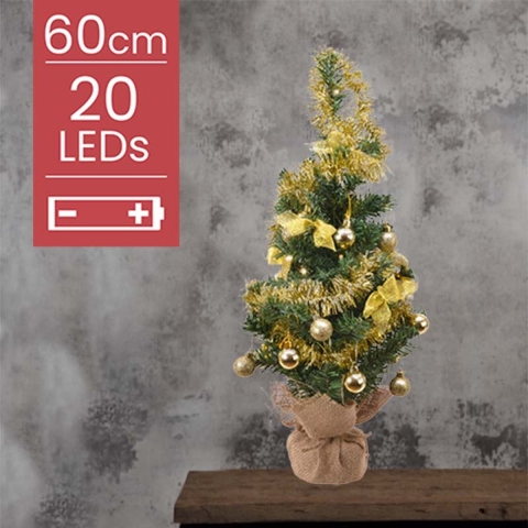Mini kerstboom tafelboom mini D-H-Z zak boom h60 cm-20L groen/goud - Everlands