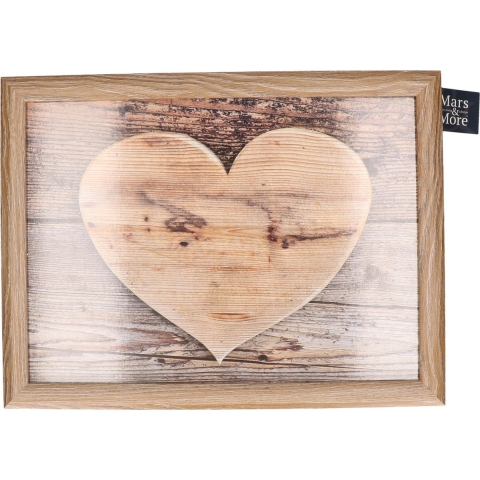 Moederdag ontbijt op bed schootkussen/laptray hart houtprint 43 x 33 cm -