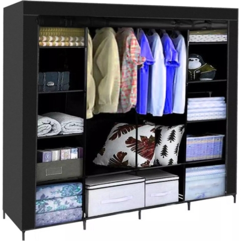 Ruhhy Kledingkast - 170 x 170 cm - zwart - opvouwbaar - campingkast - mobiele kast -