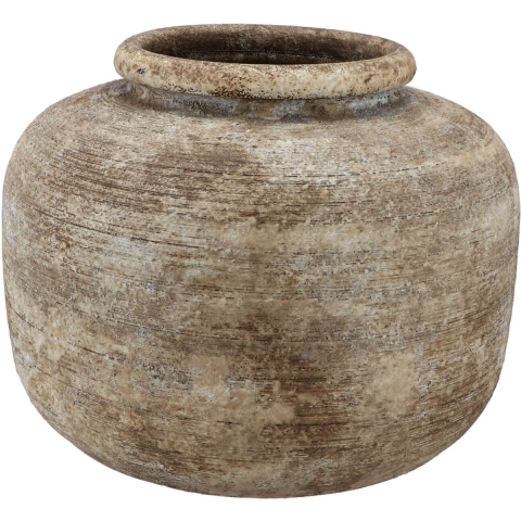 Bloemenvaas kruik/pot model Batu - zandkleur - D32 x H25 cm - rustieke vaas -