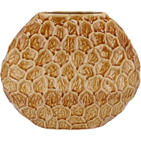 DK Design Bloemenvaas Inga Jada - plat model - bruin - 24 x 10 cm - moderne vaas - schub motief -