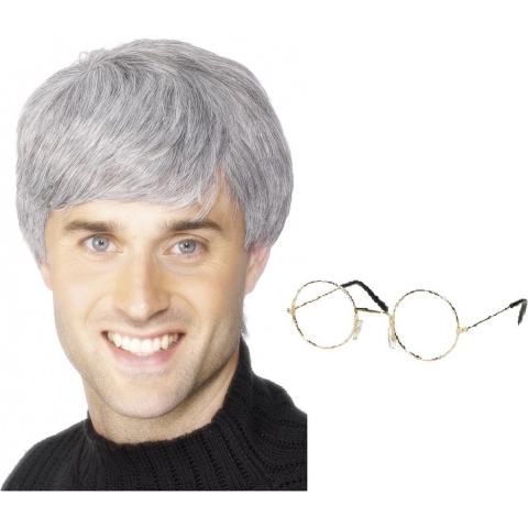 Opa Abraham carnaval verkleed set pruik en brilletje -