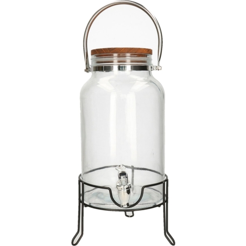 Drankdispenser/limonadedispenser op verhoger - 6L - glas - RVS/zwart - 18 x 21 x 31 cm -