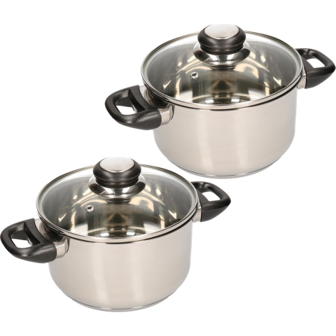 Kookpan met glazen deksel - 2x - diameter 20 cm - RVS - geschikt voor alle hittebronnen -