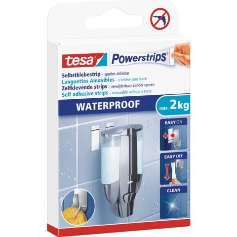 Tesa powerstrips - 18x - wit - kunststof - waterproof - dubbelzijdig - zelfklevend -