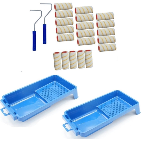 20x verfrollers incl 2 rollerbeugels en 2 verfbakjes 10 cm -