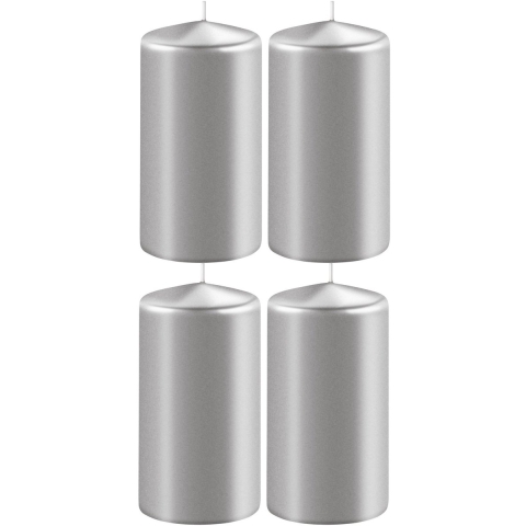 Enlightening Candles Cilinder stompkaars - 4x - zilver - D6 x H15 cm - 58 branduur -