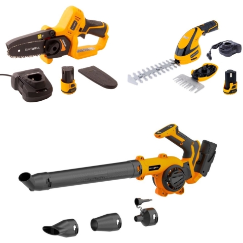 Batavia Ultieme herfstset– 12V Gras-/heggenschaar + Mini-kettingzaag + Multiblazer