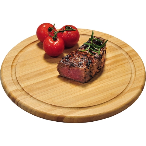 Kesper ronde bamboe houten ontbijt serveer plankjes met sapgroef - 6x stuks - Dia 25 cm -