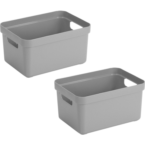 Sunware Opbergbox Sigma - Voordeelset van 8x stuks - kunststof - grijs - 5 liter - 25,2 x 18 x 12,2 -