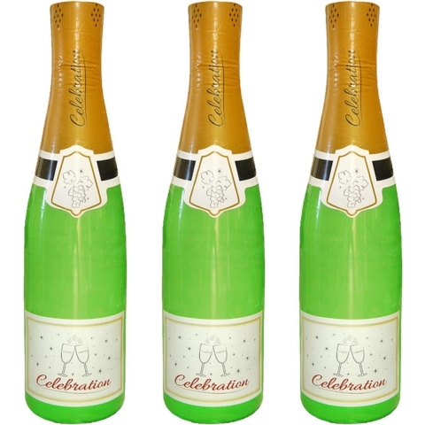 3x Stuks grote opblaasbare champagne fles - Oud en Nieuw - decoratie - 180 cm -