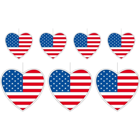 Ik hou van Amerika / USA versiering set - 7 delig - hartjes 14 cm en 28 cm - Landen vlaggen -
